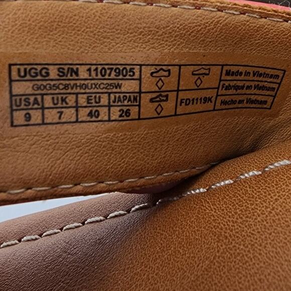 Ugg Thong Sandal Women's 9 Tuolumne Patent Flip Flop Neon Pink Logo Rivet EUC - Picture 11 of 11